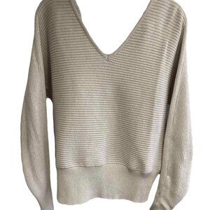 Soft Ribbed V-Neck Sweater – Neutral Beige